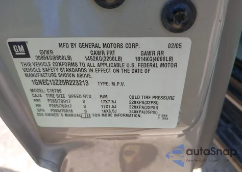 2005 Chevrolet Tahoe Lt from USA, damaged, VIN 1GNEC13Z25R223213